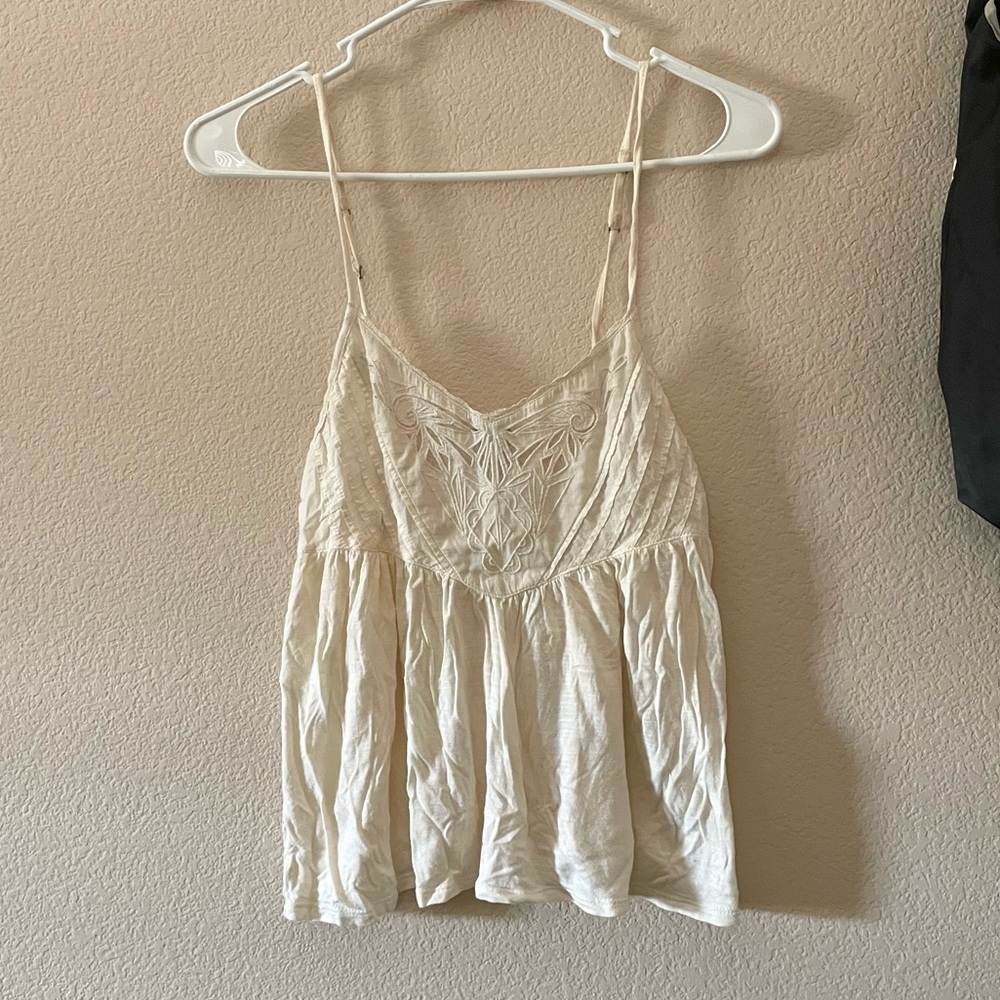 American Eagle Outfitters lace embroidery babydoll camisole top in cream white